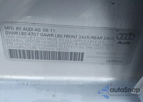 2011 Audi A4 2.0T Premium from USA, damaged, VIN WAUAFAFL6BN056702